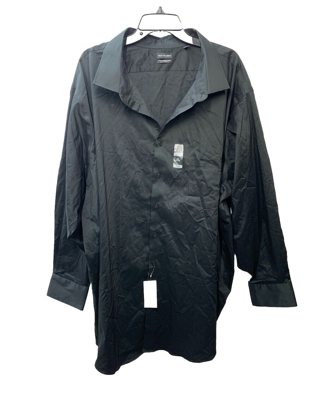 Van Heusen Black Button Up Stain Shield Big Fit Stretch Shirt Mens Size 22 34/35